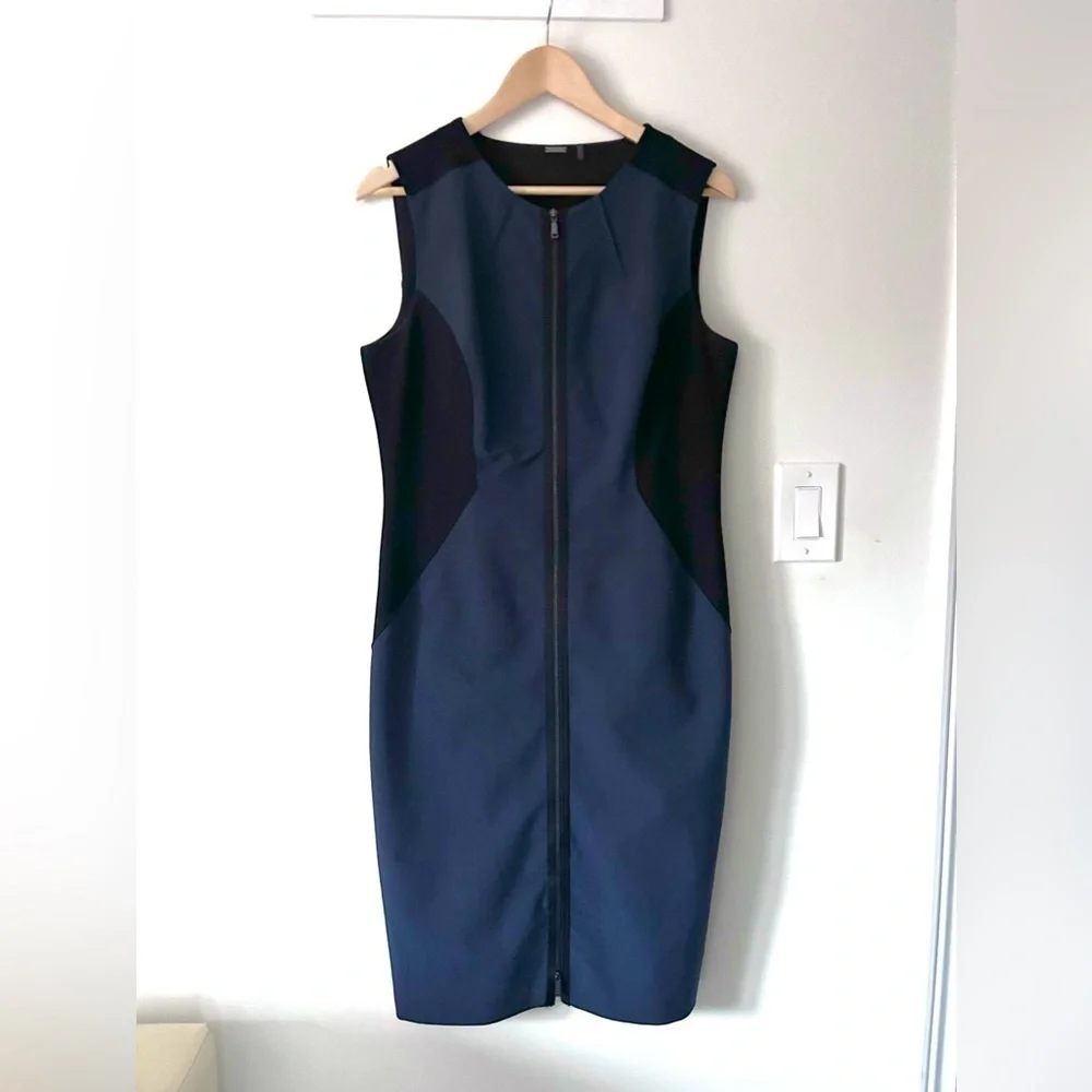 Elie Tahari Womens Wool Blend Sheath Career Dress blue  Black Zip front - Picture 13 of 13